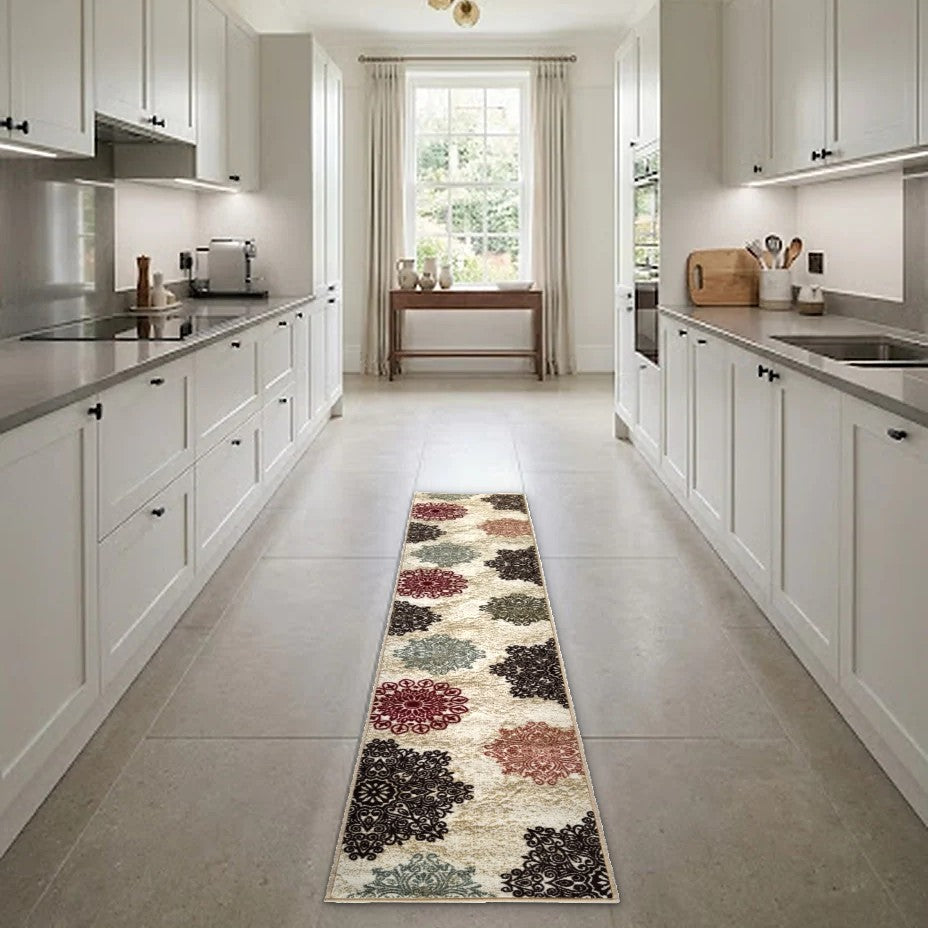 Room view: the rug on the floor of a furnished room