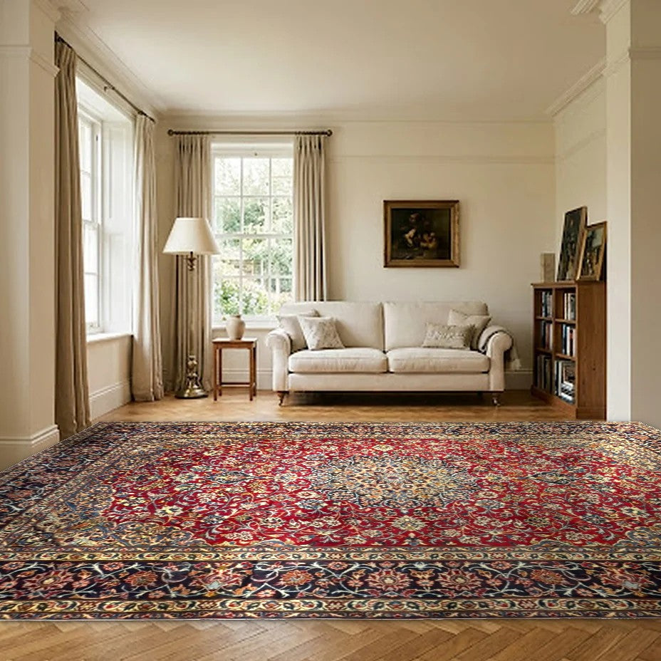 Room view: the rug on the floor of a furnished room