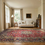 Room view: the rug on the floor of a furnished room