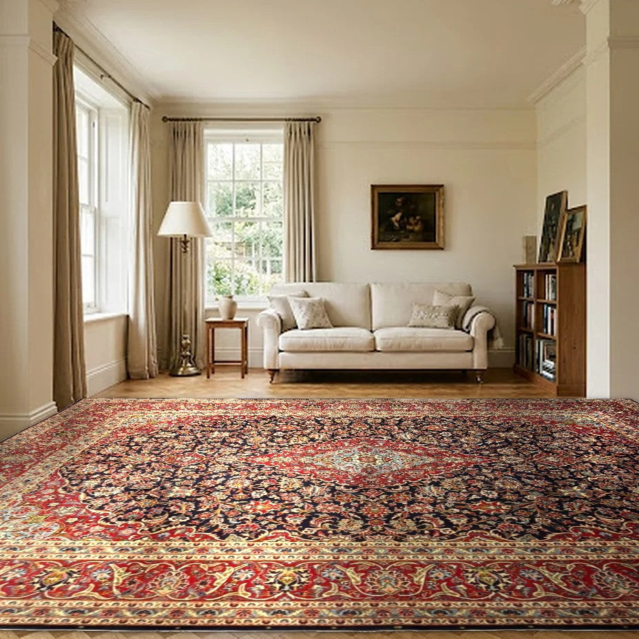 Room view: the rug on the floor of a furnished room
