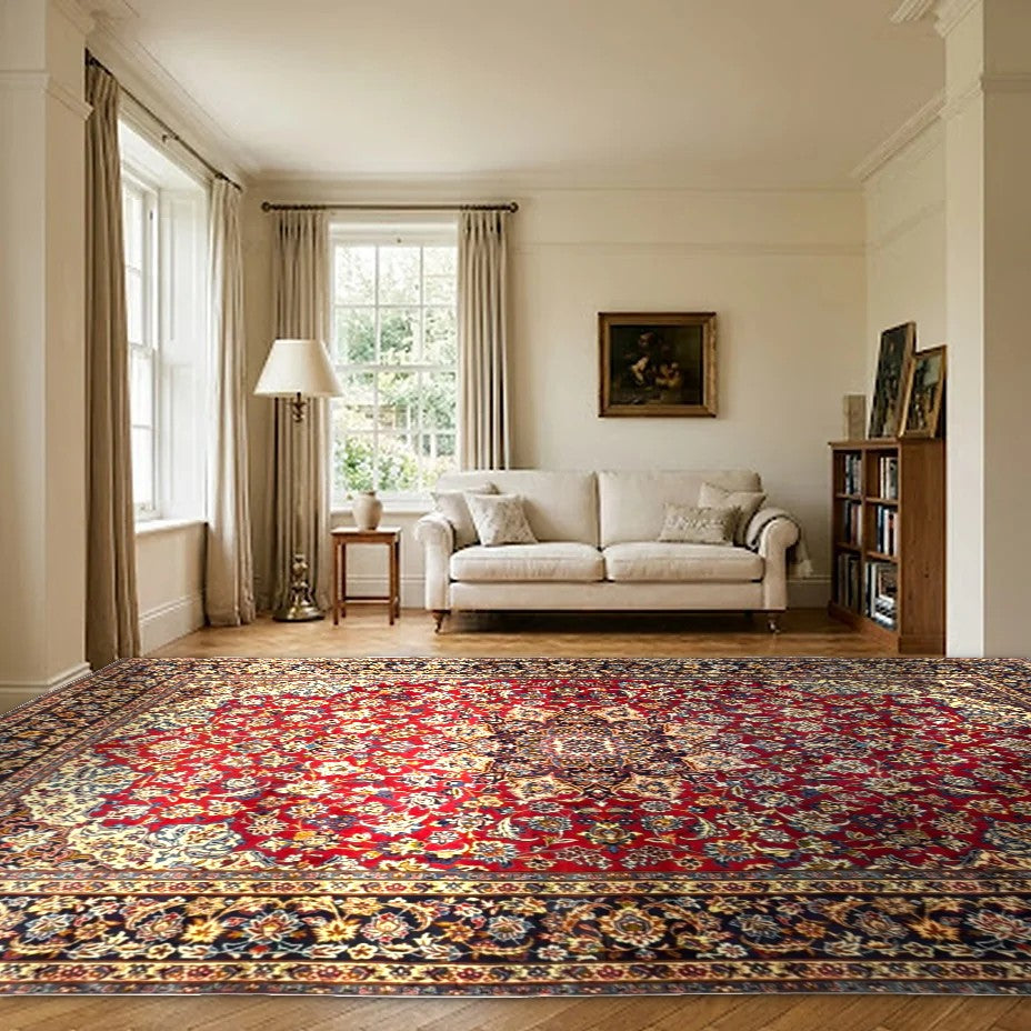 Room view: the rug on the floor of a furnished room