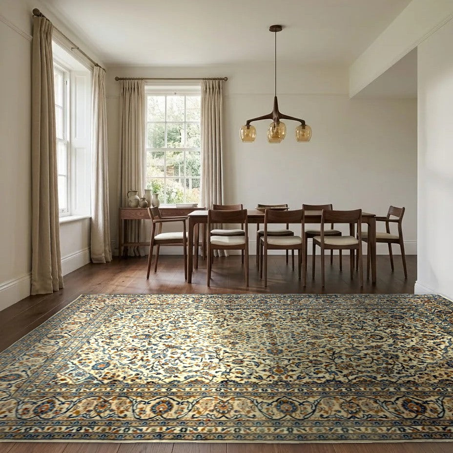 Room view: the rug on the floor of a furnished room