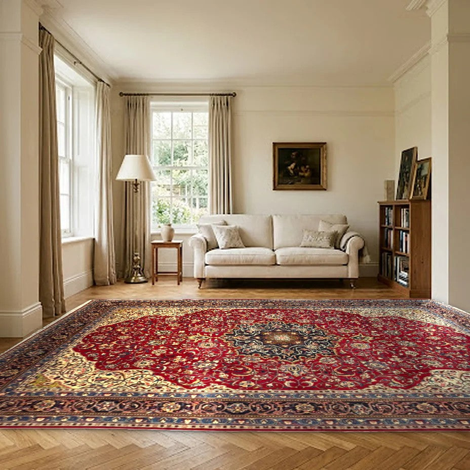 Room view: the rug on the floor of a furnished room