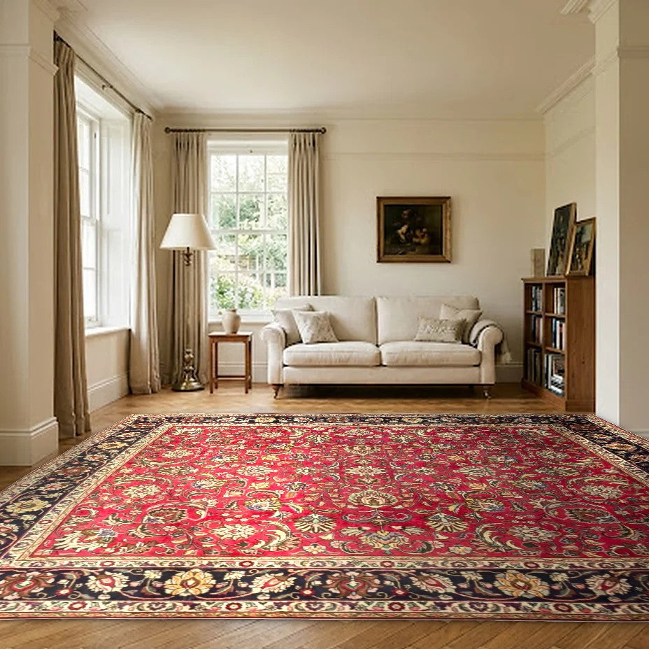 Room view: the rug on the floor of a furnished room