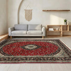 Room view: the rug on the floor of a furnished room, shown at its real size
