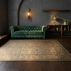 Room view: the rug on the floor of a furnished room, shown at its real size