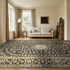 Room view: the rug on the floor of a furnished room, shown at its real size