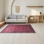 Room view: the rug on the floor of a furnished room, shown at its real size