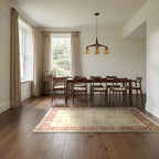 Room view: the rug on the floor of a furnished room, shown at its real size