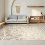 Room view: the rug on the floor of a furnished room, shown at its real size