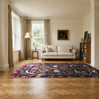 Room view: the rug on the floor of a furnished room, shown at its real size