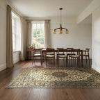Room view: the rug on the floor of a furnished room, shown at its real size