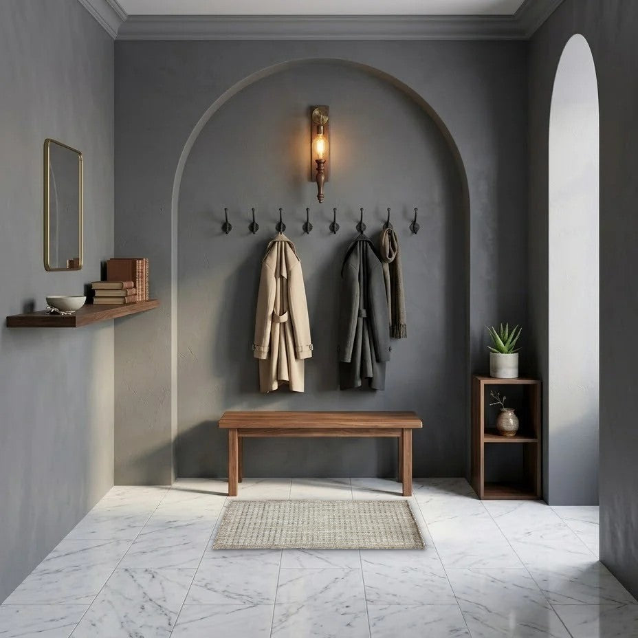 Room view: the rug on the floor of a furnished room, shown at its real size