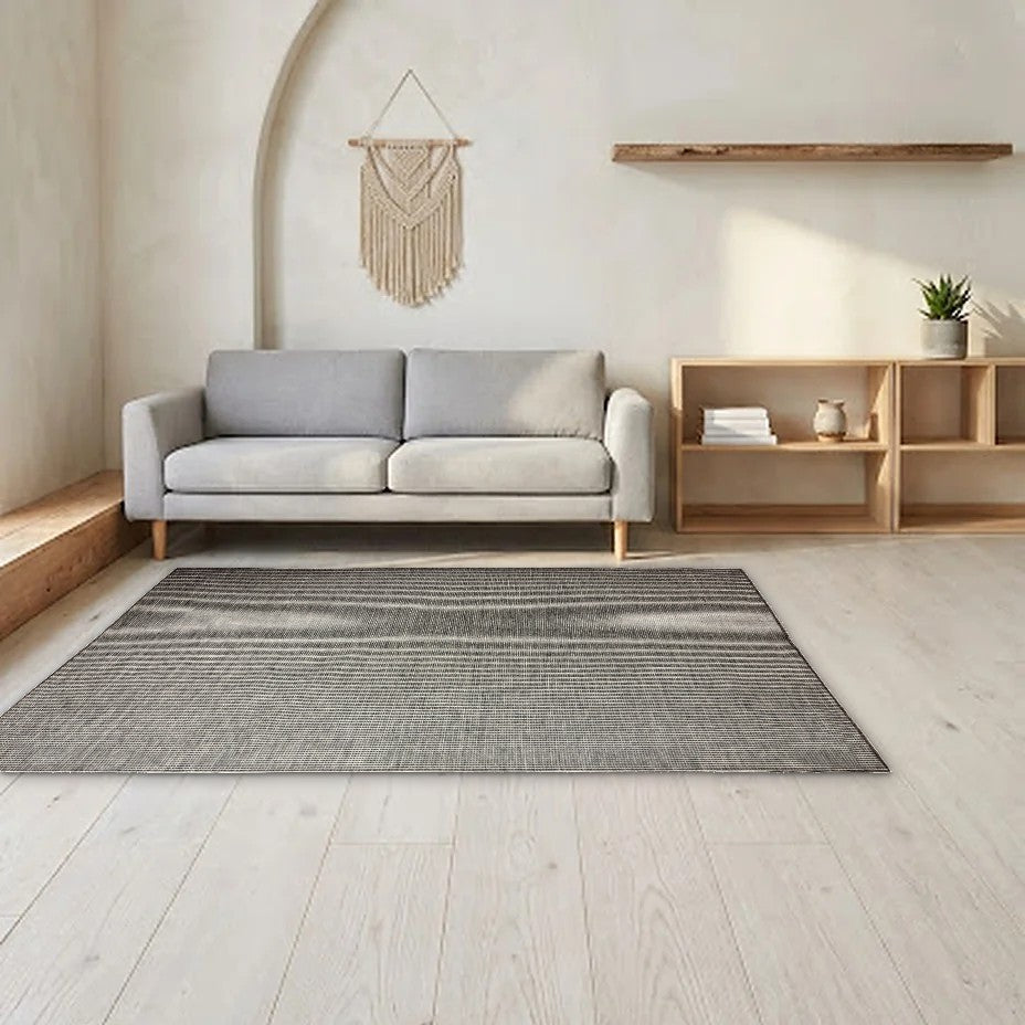 Room view: the rug on the floor of a furnished room, shown at its real size