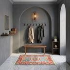 Room view: the rug on the floor of a furnished room, shown at its real size