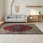 Room view: the rug on the floor of a furnished room, shown at its real size