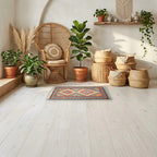 Room view: the rug on the floor of a furnished room, shown at its real size