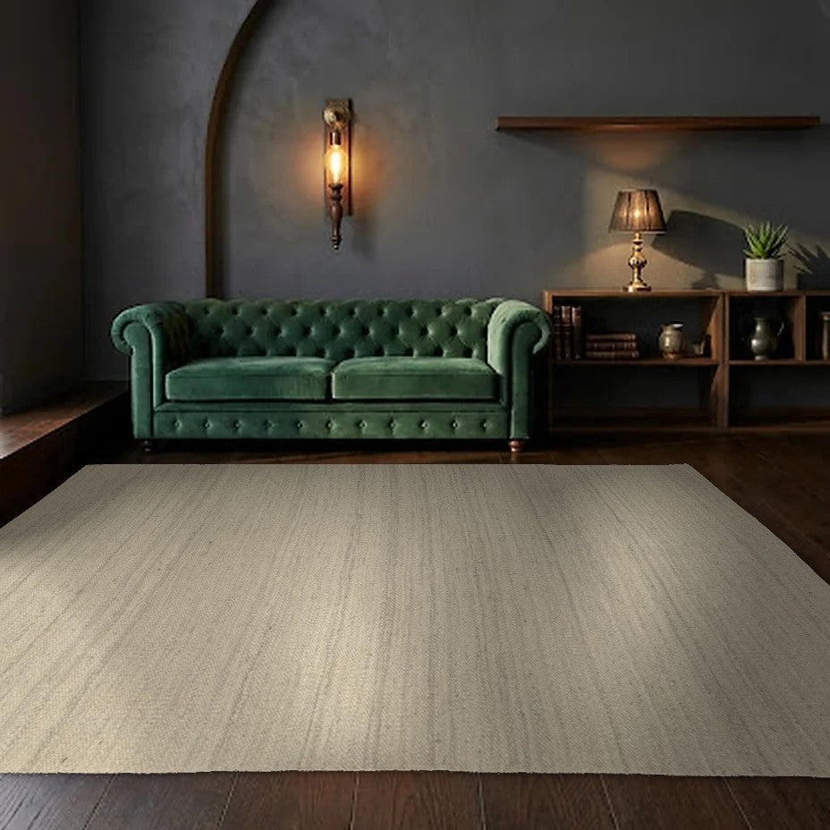 Room view: the rug on the floor of a furnished room, shown at its real size