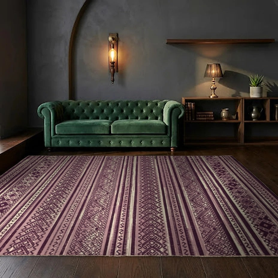 Room view: the rug on the floor of a furnished room, shown at its real size