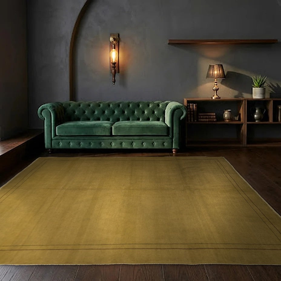 Room view: the rug on the floor of a furnished room, shown at its real size