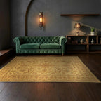 Room view: the rug on the floor of a furnished room, shown at its real size