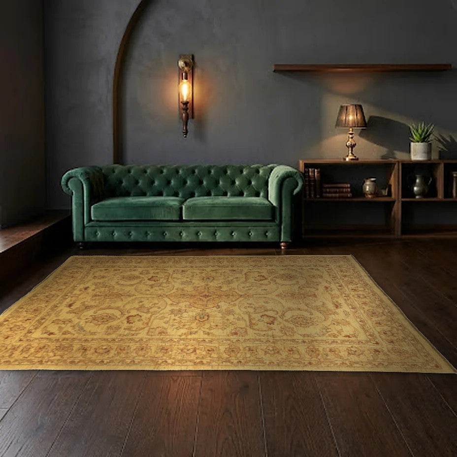 Room view: the rug on the floor of a furnished room, shown at its real size