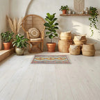 Room view: the rug on the floor of a furnished room, shown at its real size