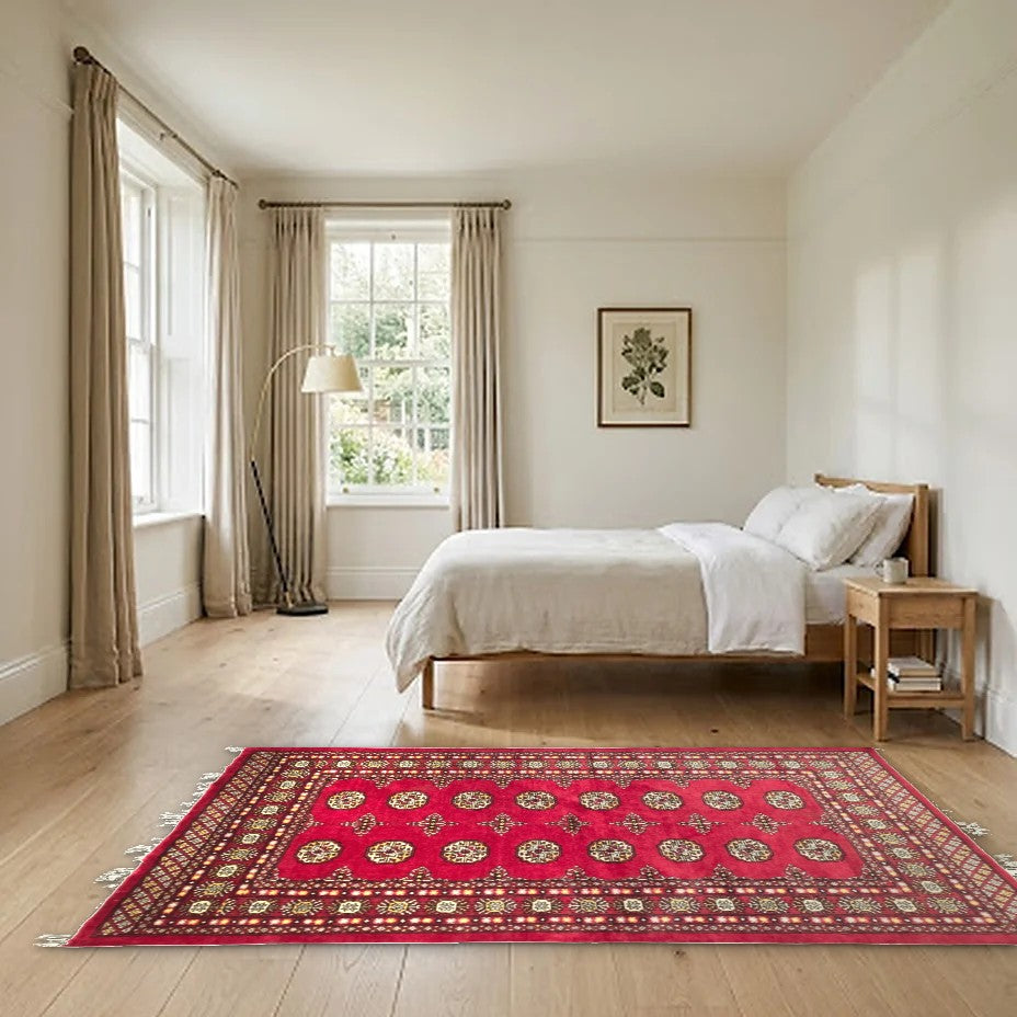 Room view: the rug on the floor of a furnished room, shown at its real size
