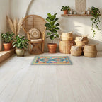 Room view: the rug on the floor of a furnished room, shown at its real size
