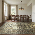 Room view: the rug on the floor of a furnished room, shown at its real size