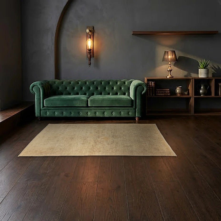 Room view: the rug on the floor of a furnished room, shown at its real size