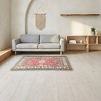 Room view: the rug on the floor of a furnished room, shown at its real size