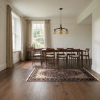 Room view: the rug on the floor of a furnished room, shown at its real size