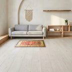 Room view: the rug on the floor of a furnished room, shown at its real size