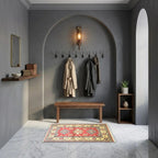 Room view: the rug on the floor of a furnished room, shown at its real size