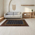 Room view: the rug on the floor of a furnished room, shown at its real size