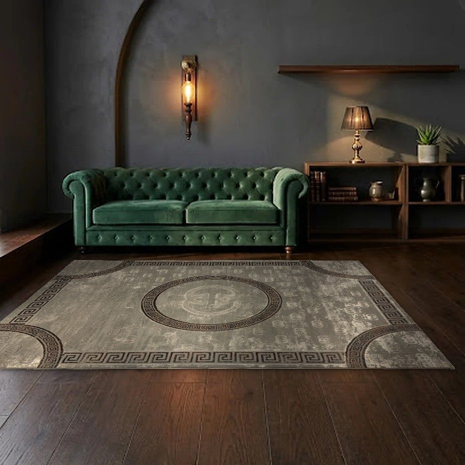 Room view: the rug on the floor of a furnished room, shown at its real size