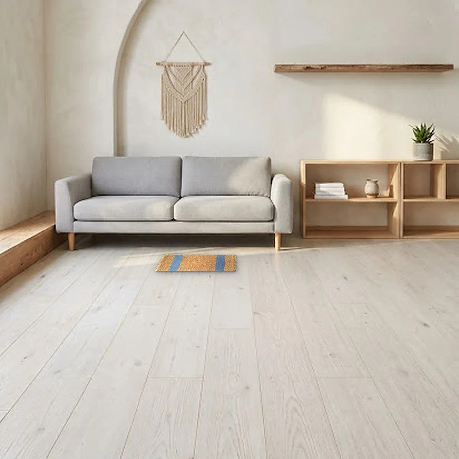 Room view: the rug on the floor of a furnished room, shown at its real size