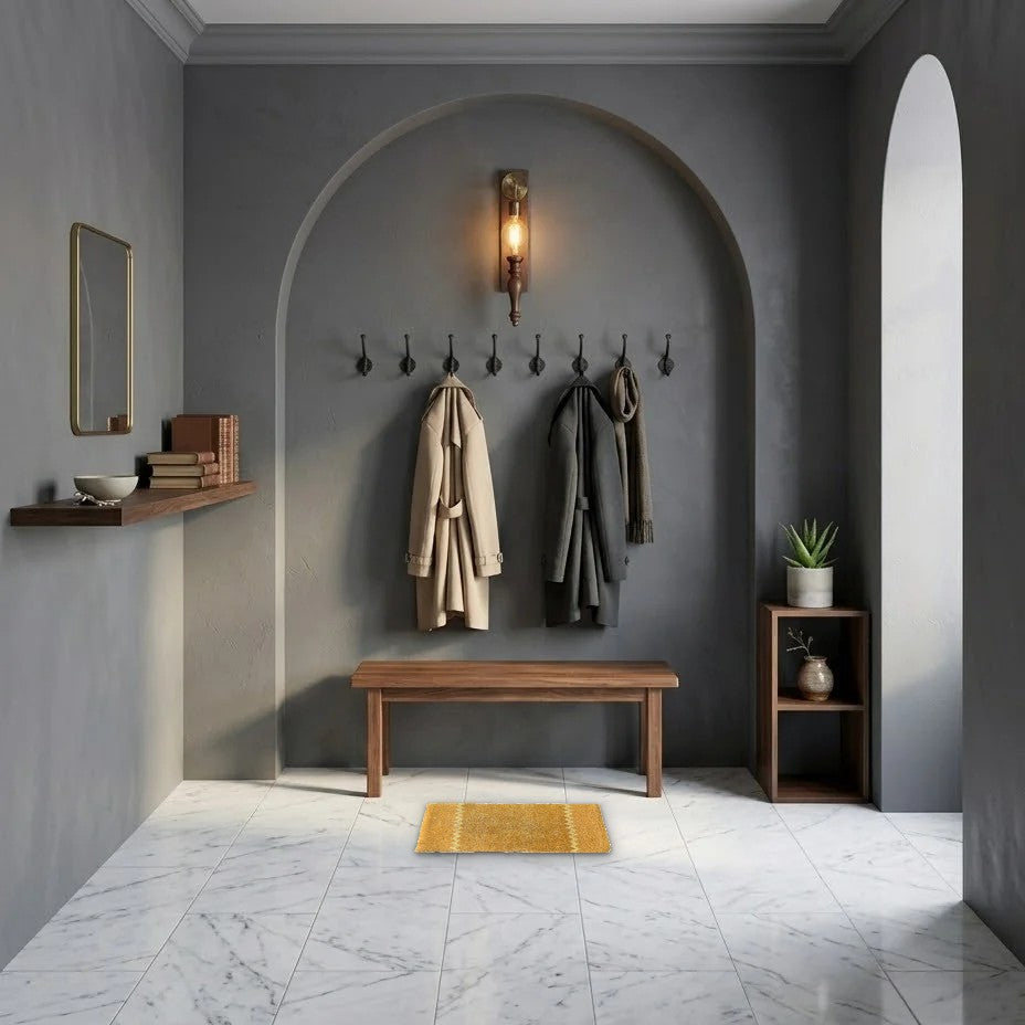 Room view: the rug on the floor of a furnished room, shown at its real size