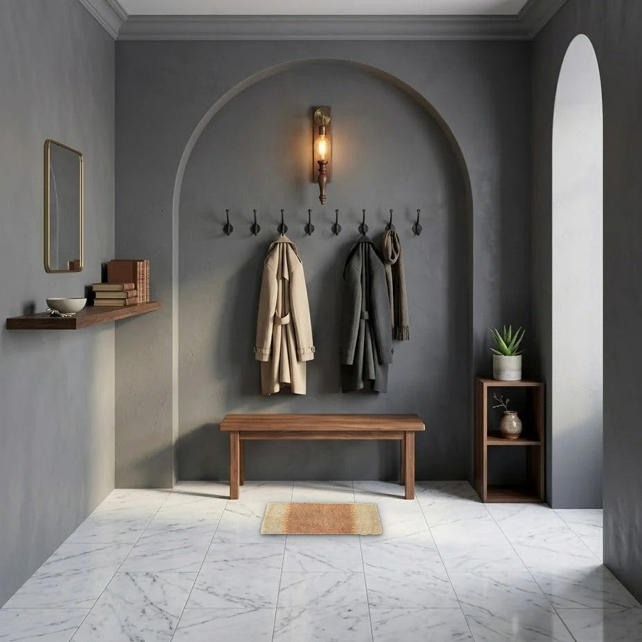 Room view: the rug on the floor of a furnished room, shown at its real size