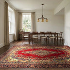Room view: the rug on the floor of a furnished room, shown at its real size
