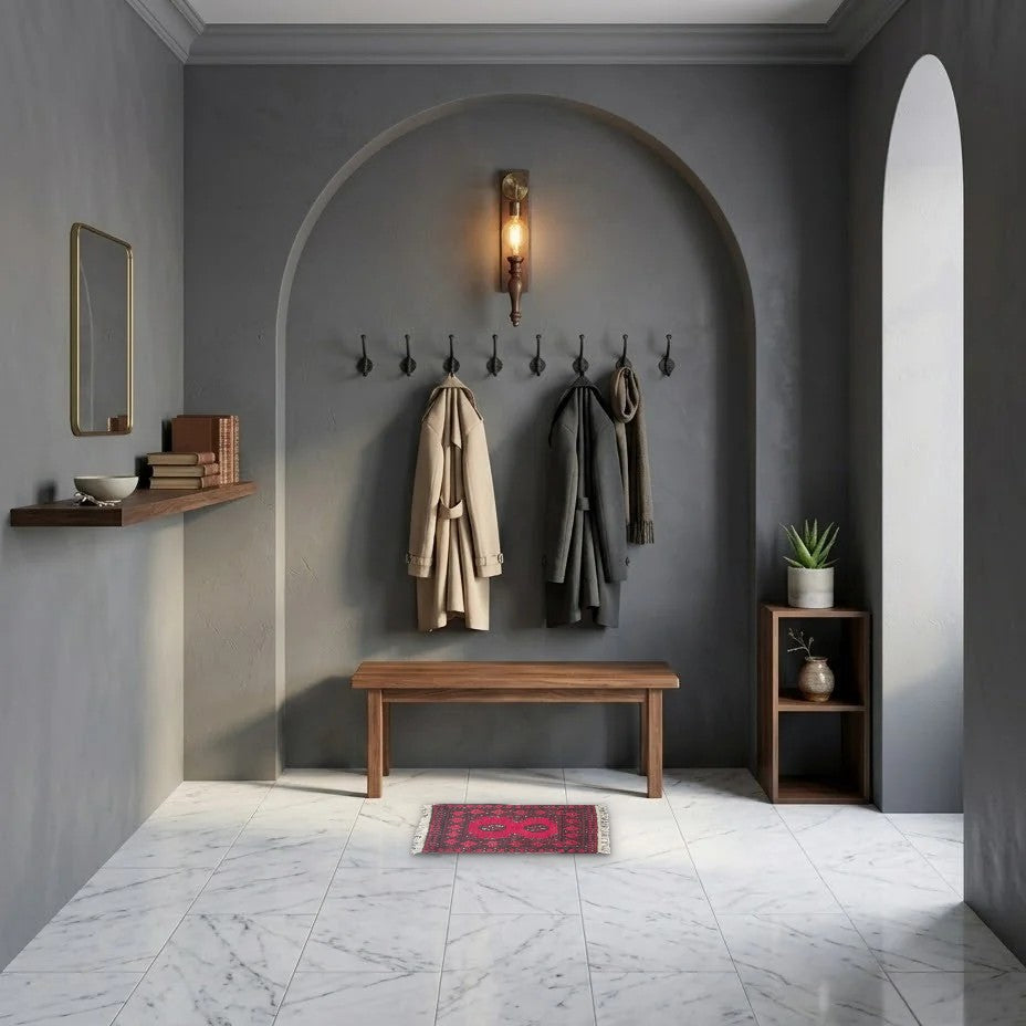 Room view: the rug on the floor of a furnished room, shown at its real size