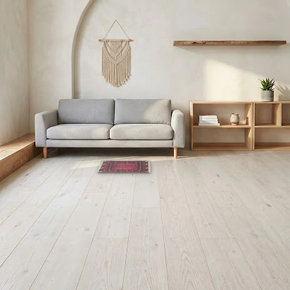 Room view: the rug on the floor of a furnished room, shown at its real size