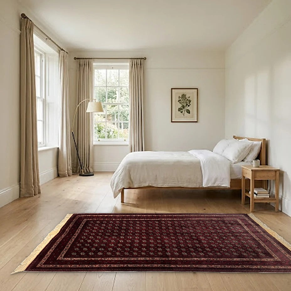Room view: the rug on the floor of a furnished room, shown at its real size