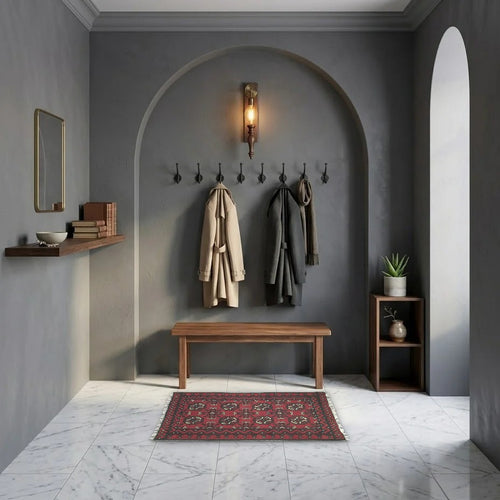 Room view: the rug on the floor of a furnished room, shown at its real size