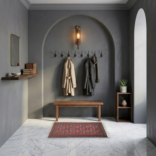 Room view: the rug on the floor of a furnished room, shown at its real size