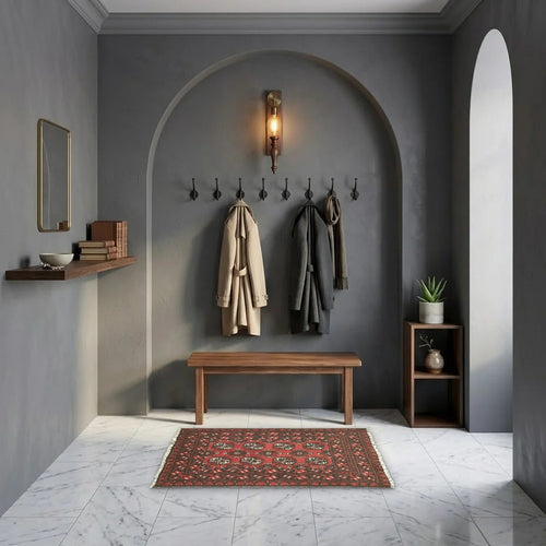 Room view: the rug on the floor of a furnished room, shown at its real size