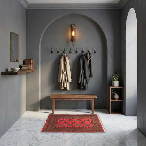 Room view: the rug on the floor of a furnished room, shown at its real size