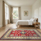 Room view: the rug on the floor of a furnished room, shown at its real size