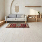 Room view: the rug on the floor of a furnished room, shown at its real size